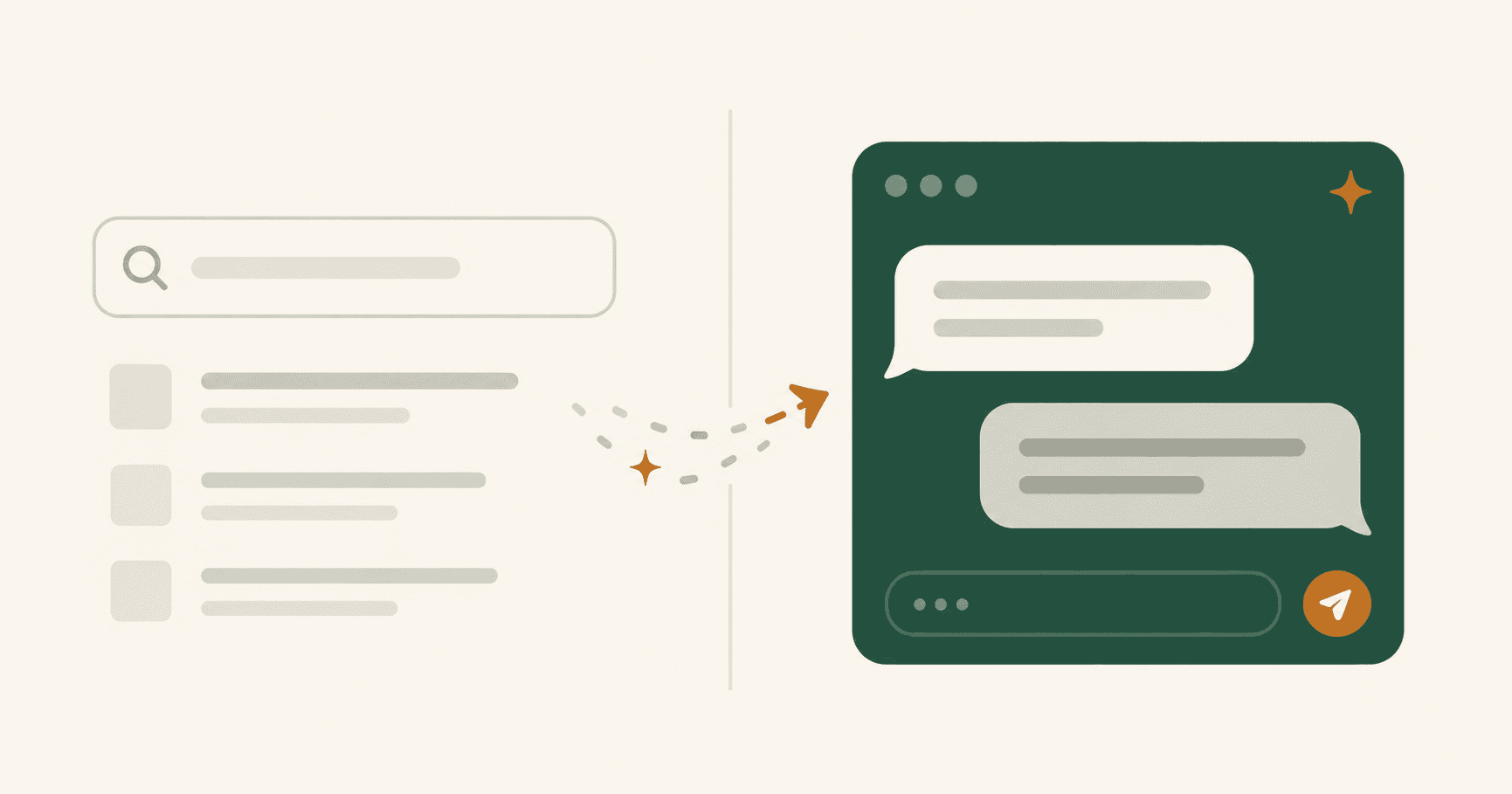 Illustration of a search bar transitioning into a chat interface