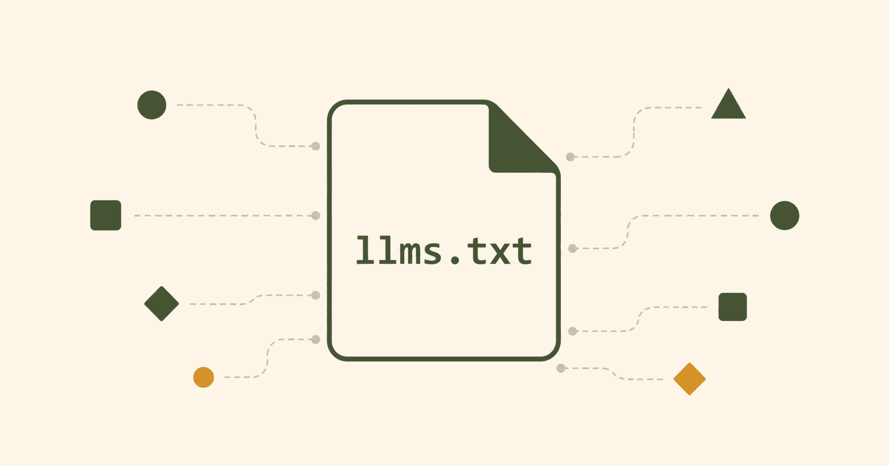 Illustration of an llms.txt file being read by AI models