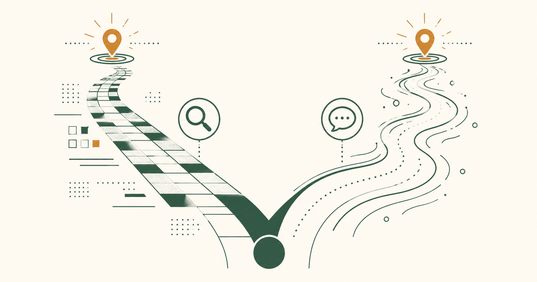 Illustration of two diverging paths representing SEO and GEO strategies