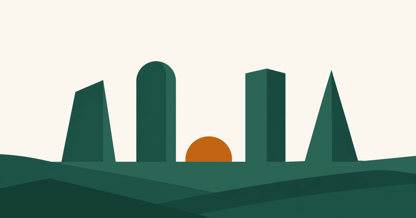 Illustration of four AI model landmarks on a horizon representing the state of AI search in 2026