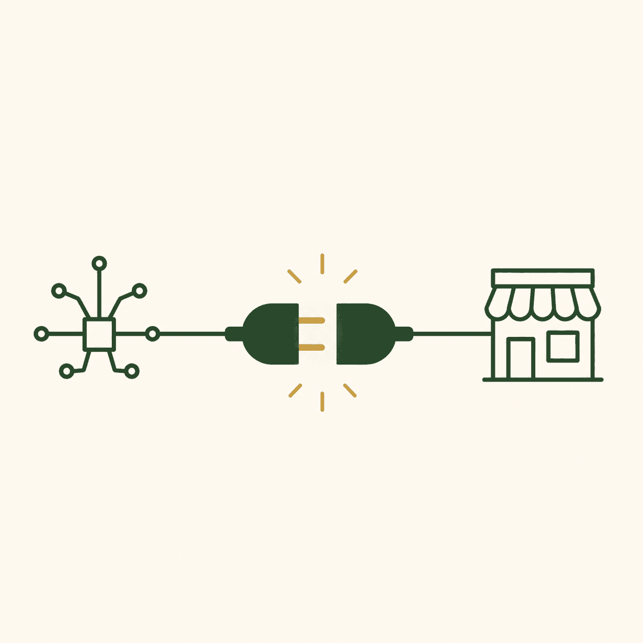 Illustration of an AI agent connecting to a business system